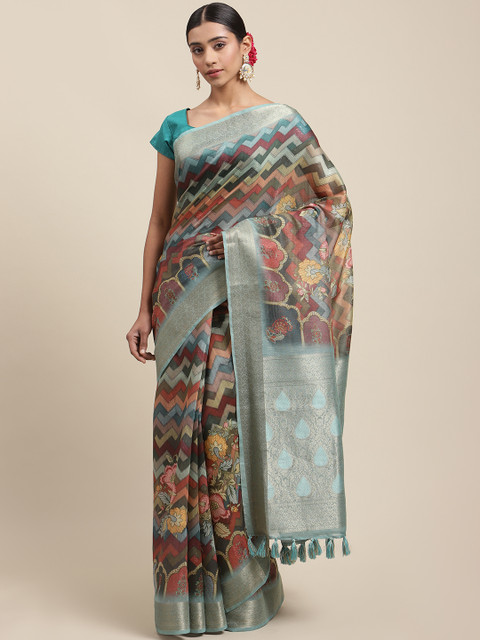 

Meena Bazaar Multicoloured Ethnic Motifs Chanderi Saree, Multi
