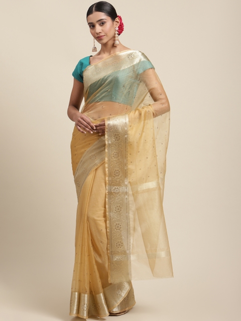 

Meena Bazaar Beige & Gold-Coloured Embellished Beads and Stones Organza Saree