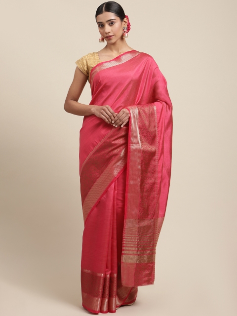 

Meena Bazaar Pink & Gold-Coloured Zari Silk Blend Saree