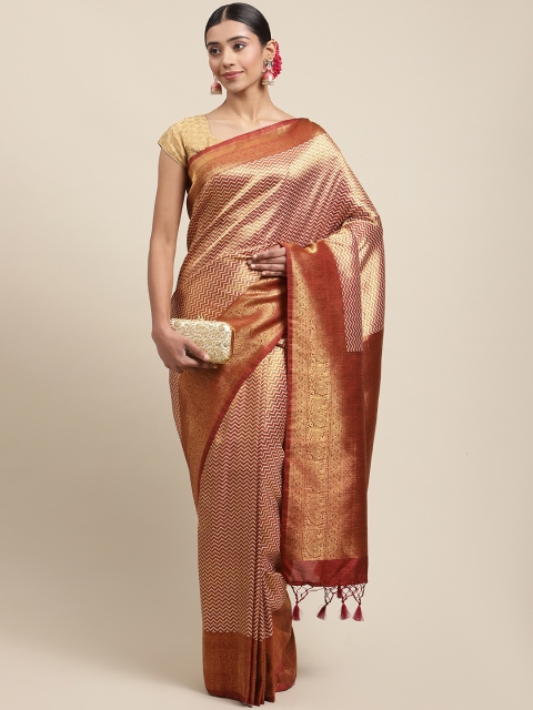 

Meena Bazaar Rust Red & Gold-Coloured Printed Silk Blend Banarasi Saree