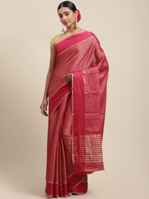 

Meena Bazaar Fuchsia Pink & Gold-Coloured Ethnic Motifs Pure Georgette Banarasi Saree