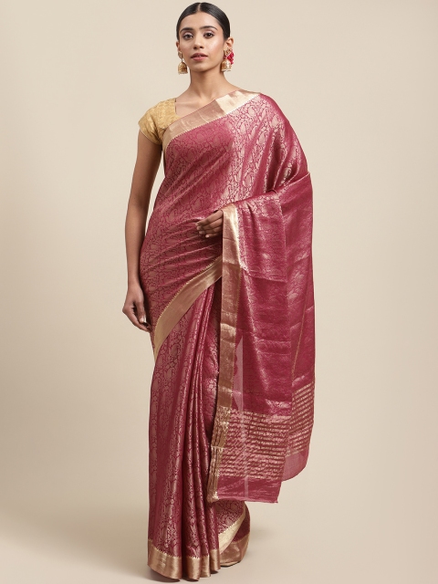 

Meena Bazaar Magenta & Gold-Coloured Ethnic Motifs Pure Georgette Banarasi Saree