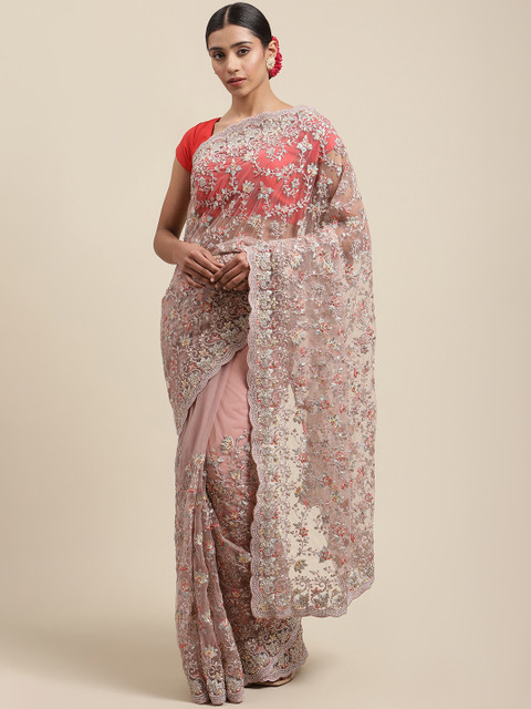 

Meena Bazaar Lavender Ethnic Motifs Beads and Stones Net Heavy Work Saree