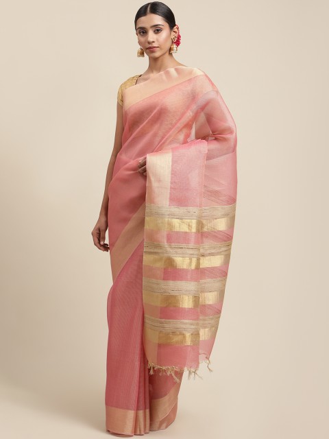 

Meena Bazaar Pink & Gold-Coloured Tissue Banarasi Saree