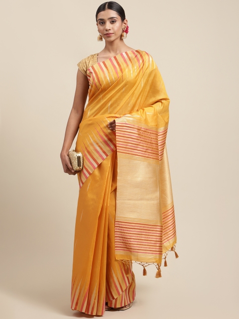 

Meena Bazaar Mustard Yellow Ethnic Motifs Zari Silk Blend Saree
