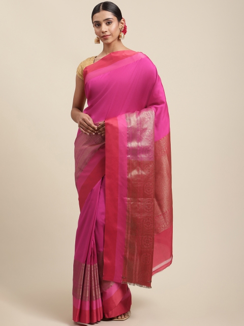 

Meena Bazaar Fuchsia Pink & Gold-Coloured Zari Pure Cotton Banarasi Saree