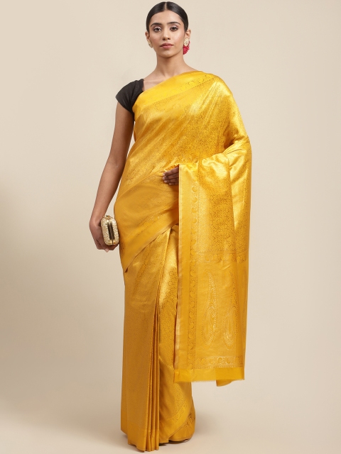

Meena Bazaar Mustard Yellow Woven Design Zari Silk Blend Saree