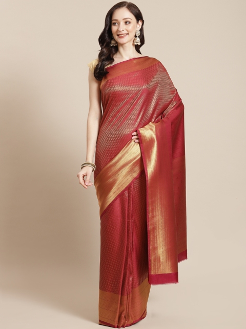 

Meena Bazaar Maroon & Golden Ethnic Motifs Silk Blend Saree