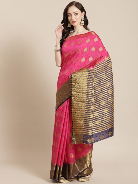 

Meena Bazaar Pink & Golden Woven Design Silk Blend Saree