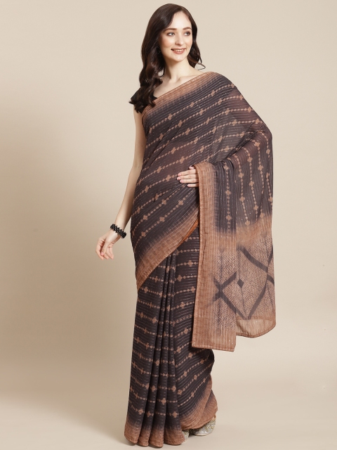 

Meena Bazaar Black & Peach-Coloured Printed Sequinned Saree