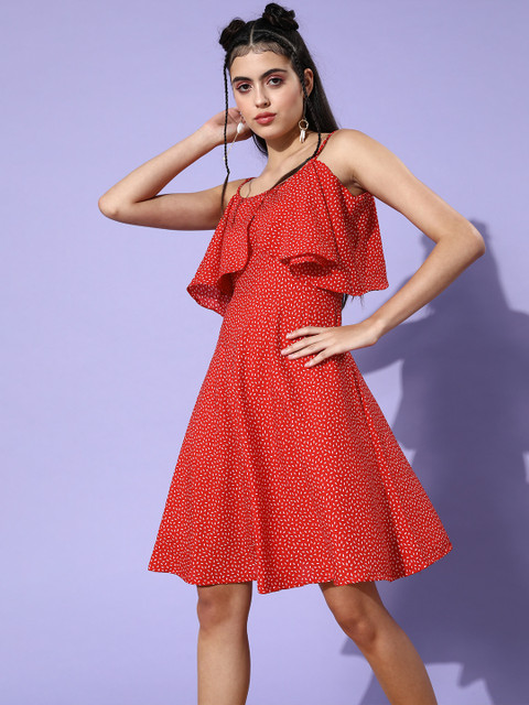 

InWeave Women Gorgeous Red Conversational Ruffled Dress