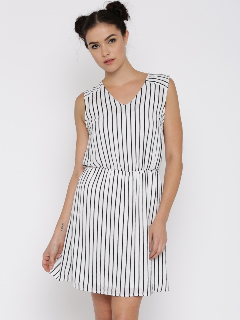 

Jealous 21 Women White & Black Striped Fit & Flare Dress