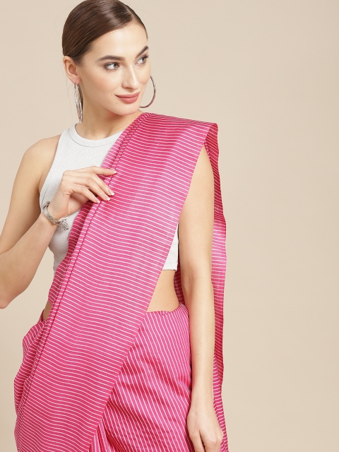 

BharatSthali Magenta Striped Silk Cotton Handloom Saree