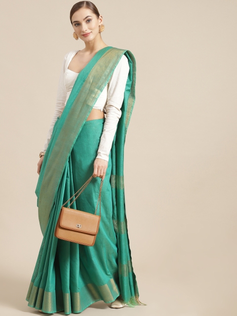 

BharatSthali Sea Green & Gold-Toned Silk Cotton Handloom Maheshwari Saree