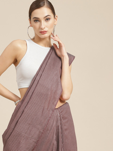 

BharatSthali Brown Striped Silk Cotton Handloom Saree