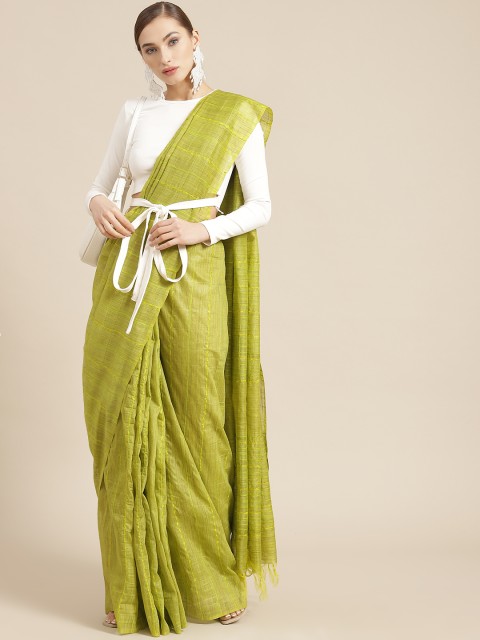 

BharatSthali Green Striped Silk Cotton Handloom Saree