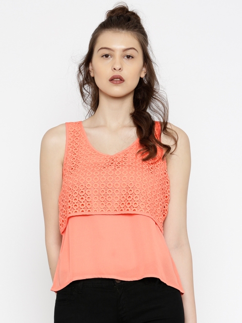 

Jealous 21 Women Peach-Coloured Self-Design Layered Top