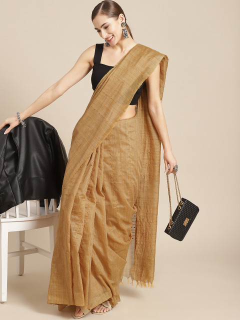 

BharatSthali Mustard Yellow Striped Silk Cotton Handloom Saree