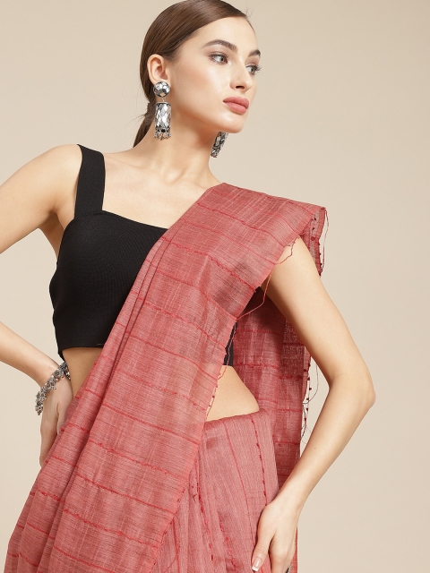 

BharatSthali Red Striped Silk Cotton Handloom Saree