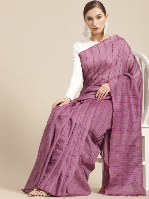 

BharatSthali Purple Striped Silk Cotton Handloom Saree