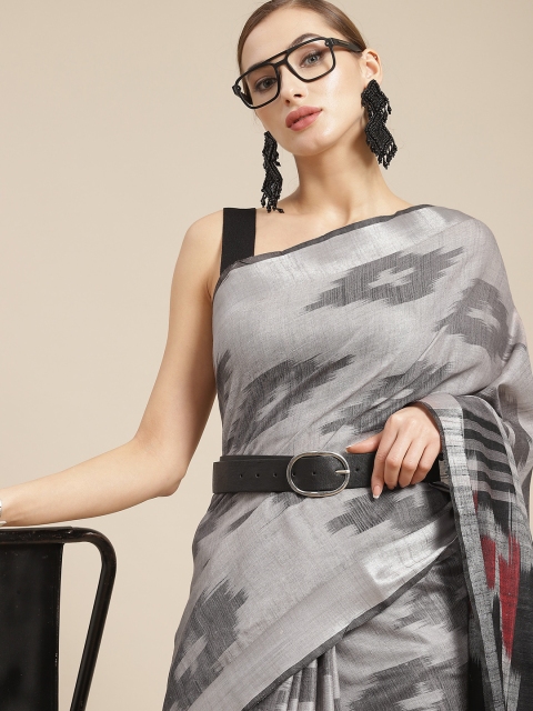 

BharatSthali Grey & Black Woven Design Pure Cotton Handloom Ikat Saree