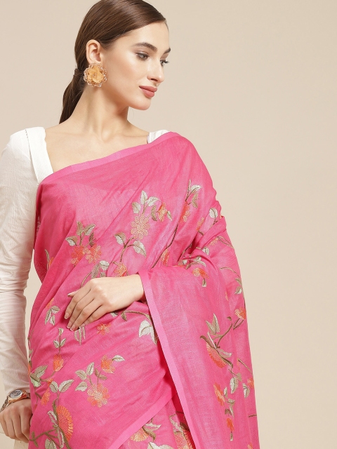 

BharatSthali Pink Ethnic Motifs Pure Cotton Handloom Mangalgiri Saree
