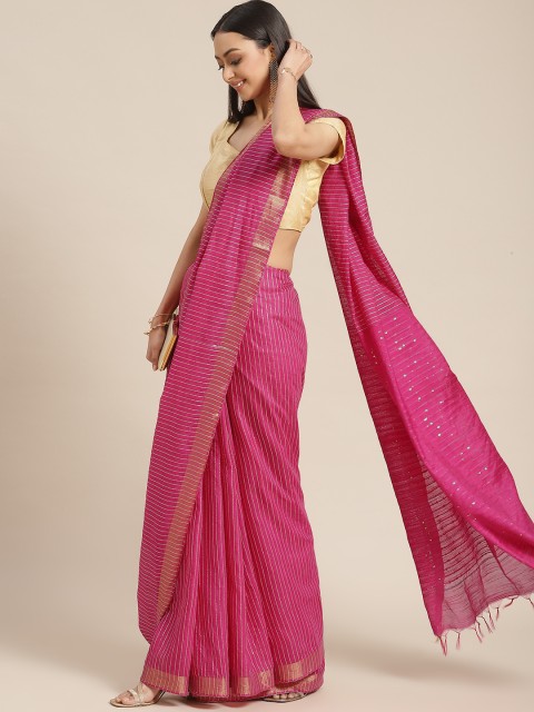 

BharatSthali Magenta Striped Woven Design Saree with Woven Design Border & Sequinned Pallu