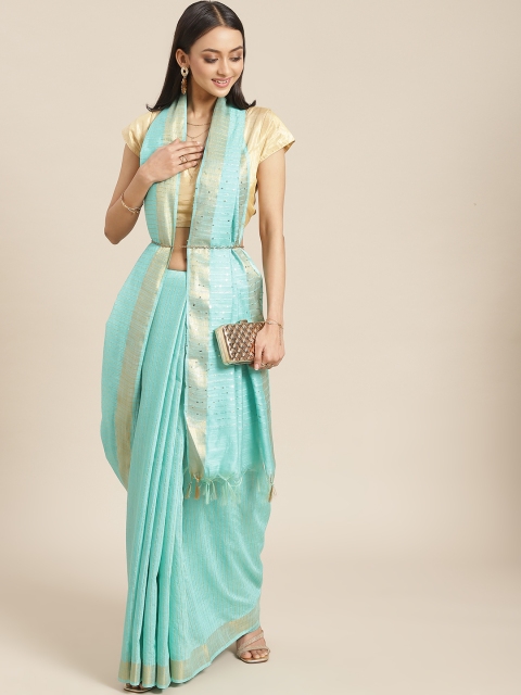 

BharatSthali Turquoise Blue Woven Design Saree with Woven design Border & Sequinned Pallu