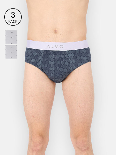

Almo Wear Men Pack Of 3 Grey Micromodal Printed Briefs-MM-B-LGLGHBININ