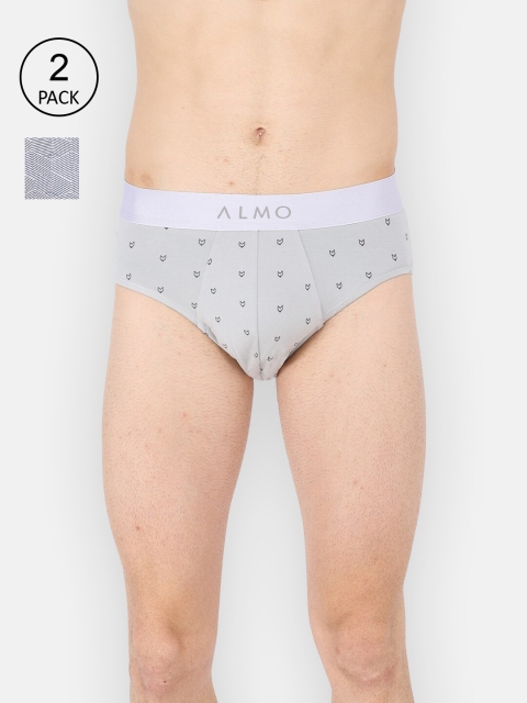 

Almo Wear Men Pack Of 2 Grey & Navy Blue Micromodal Printed Briefs-MM-B-LGIN