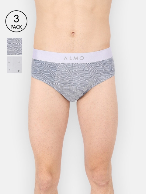 

Almo Wear Pack of 3 Grey & Black Printed Briefs, Grey melange