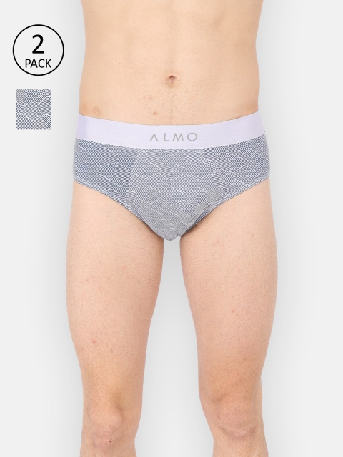 

Almo Wear Men Grey Melange & Blue Pack Of 2 Micromodal Printed Briefs