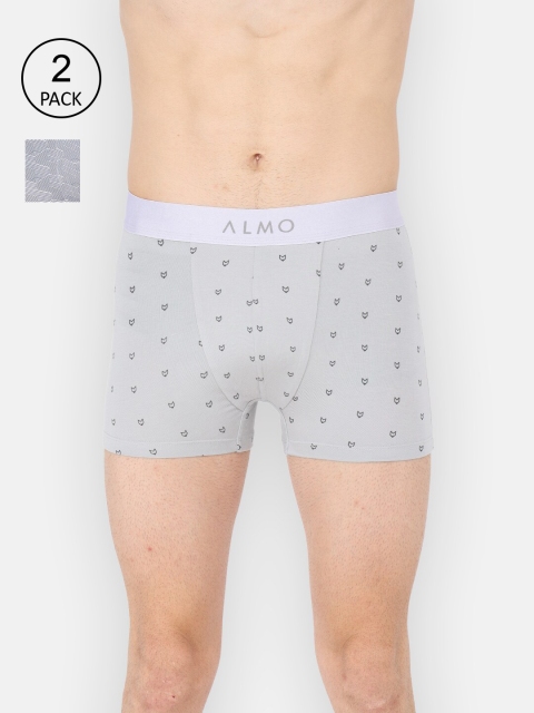 

Almo Wear Men Pack Of 2 Grey & Navy Micromodal Printed Trunks-MM-T-LGIN