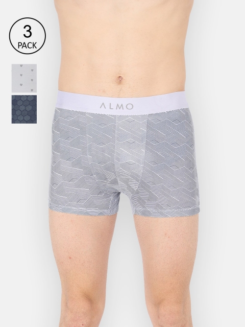

Almo Wear Pack of 3 Grey & Navy Blue Printed Trunks