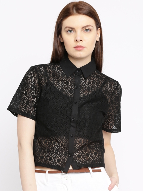 

Jealous 21 Women Black Lace Crop Shirt