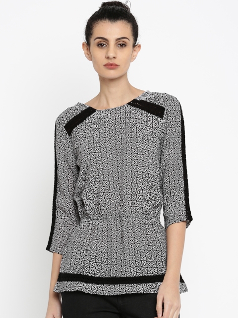 

Jealous 21 Women Black & White Printed Peplum Top
