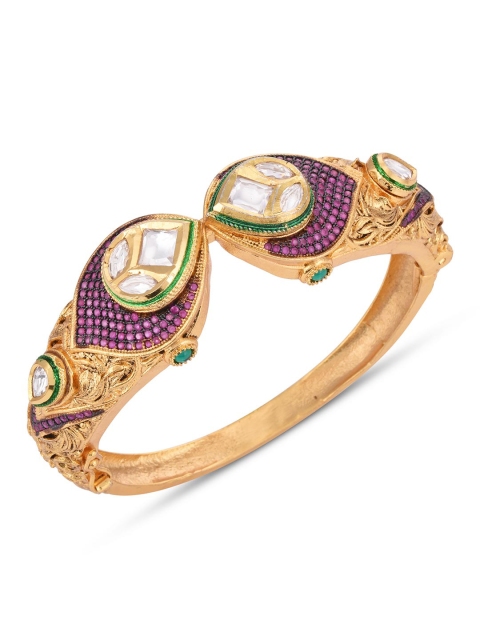 

Tistabene Women Gold-Toned & Purple Artificial stones Gold-Plated Kada Bracelet