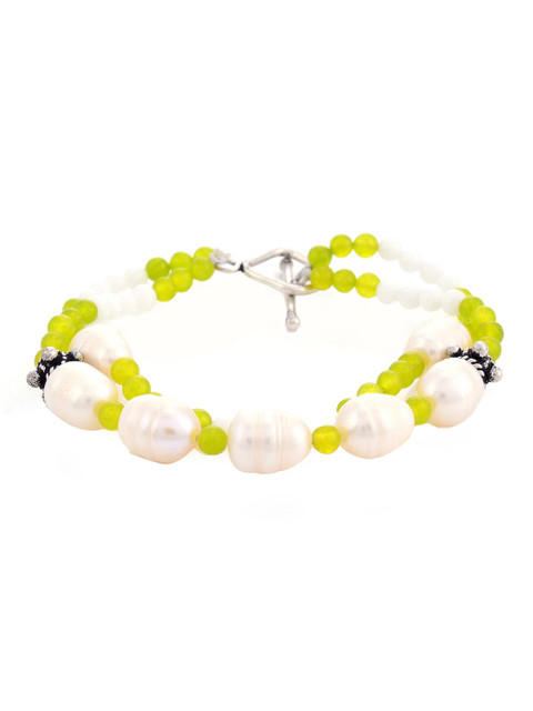 

Tistabene Women Lime Green Beaded Antique White Pearls Wraparound Bracelet