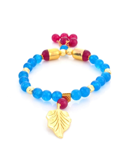 

Tistabene Women Gold-Toned & Blue Beaded Charm Bracelet