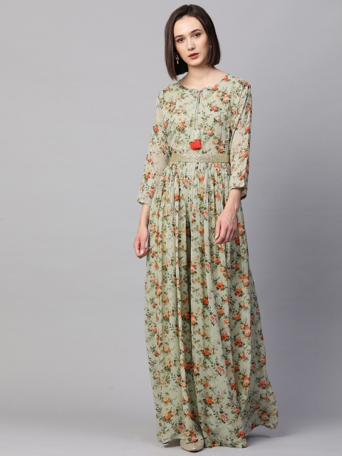 

FASHOR Green & Orange Printed Basic Jumpsuit