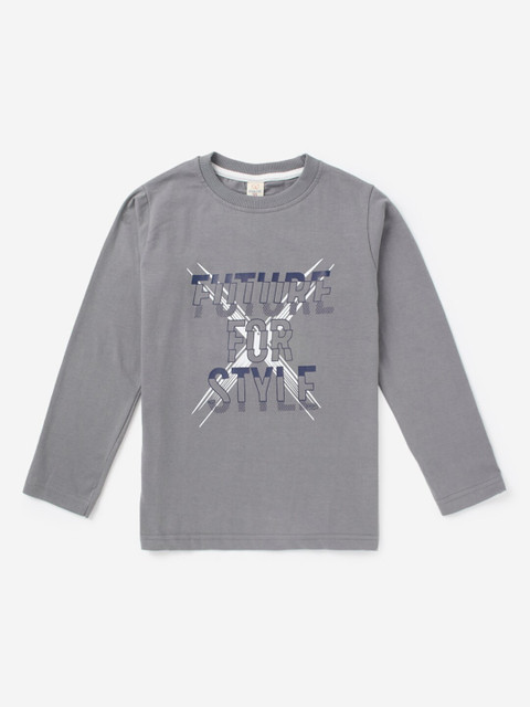 

Hopscotch Boys Grey Typography Printed Pure Cotton T-shirt