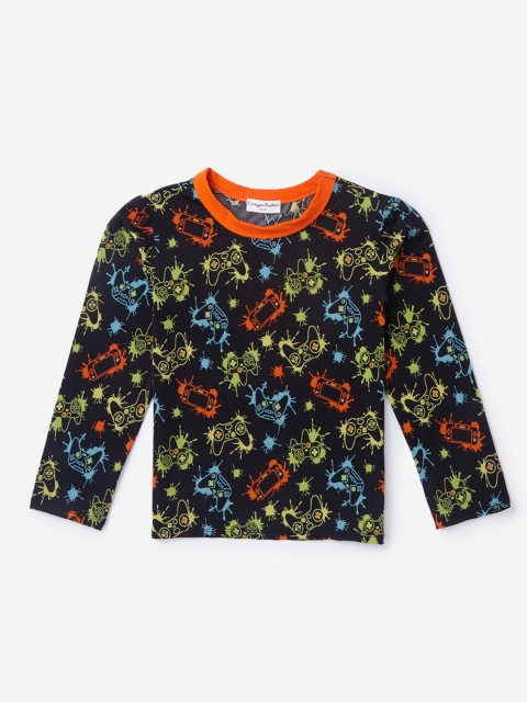 

Hopscotch Boys Black & Green Printed T-shirt