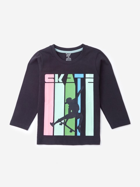 

Hopscotch Boys Navy Blue Printed Cotton Blend T-shirt