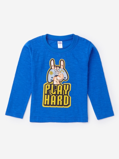 

Hopscotch Boys Blue Printed Pure Cotton T-shirt