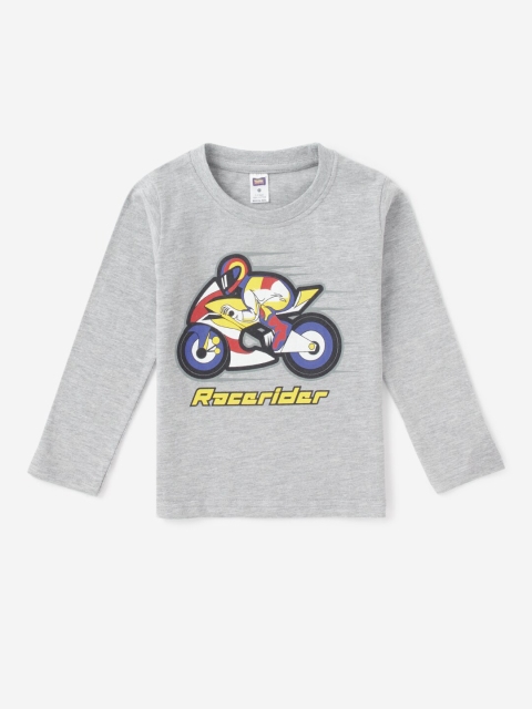 

Hopscotch Boys Grey Printed Pure Cotton T-shirt