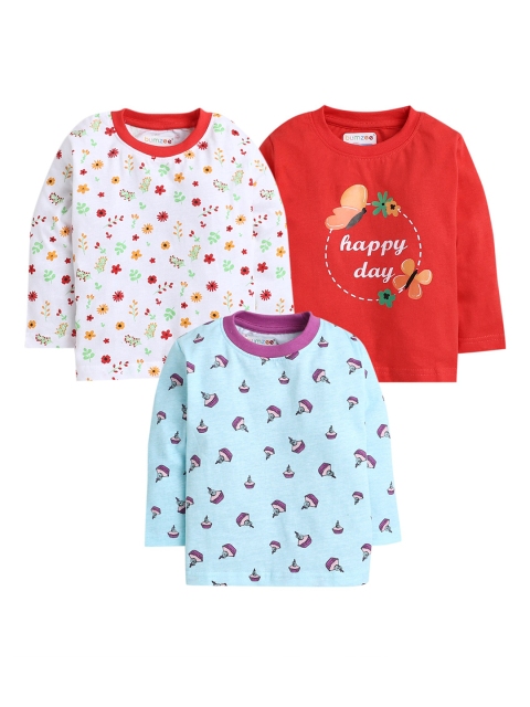 

Hopscotch Girls Floral 3 Printed Pure Cotton T-shirts, Red