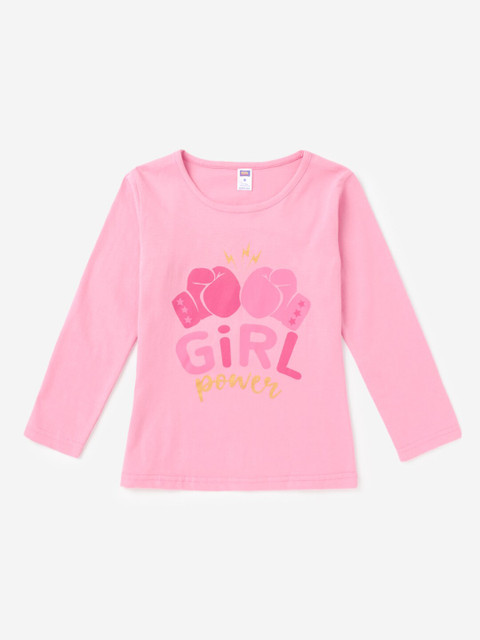 

Hopscotch Girls Pink Typography Printed Pure Cotton T-shirt