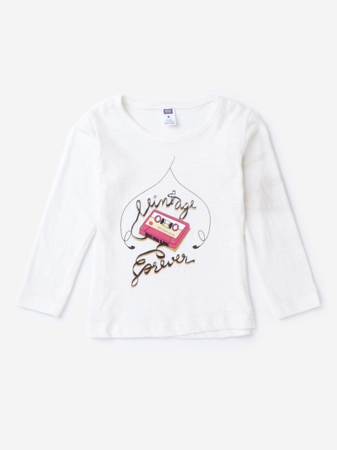 

Hopscotch Girls White Printed Pure Cotton T-shirt