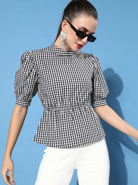 

Popnetic Women Stylish Black Gingham Checked Top