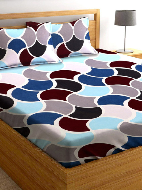 

AEROHAVEN Blue Geometric Printed 180 TC Queen Bedsheet with 2 Pillow Cover